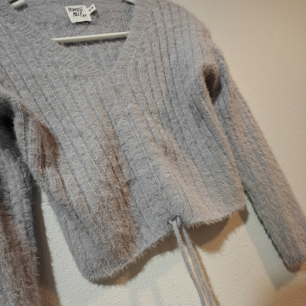 NWOT Wool Princess Polly Sweater Medium Jumper Over Sized Cropped Gray - Picture 5 of 5